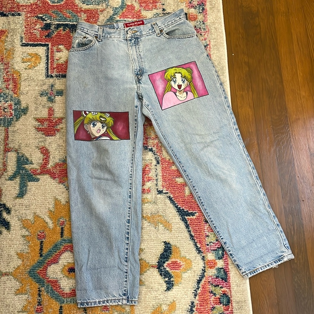 Hand Painted high waisted Levi jeans sailor moon